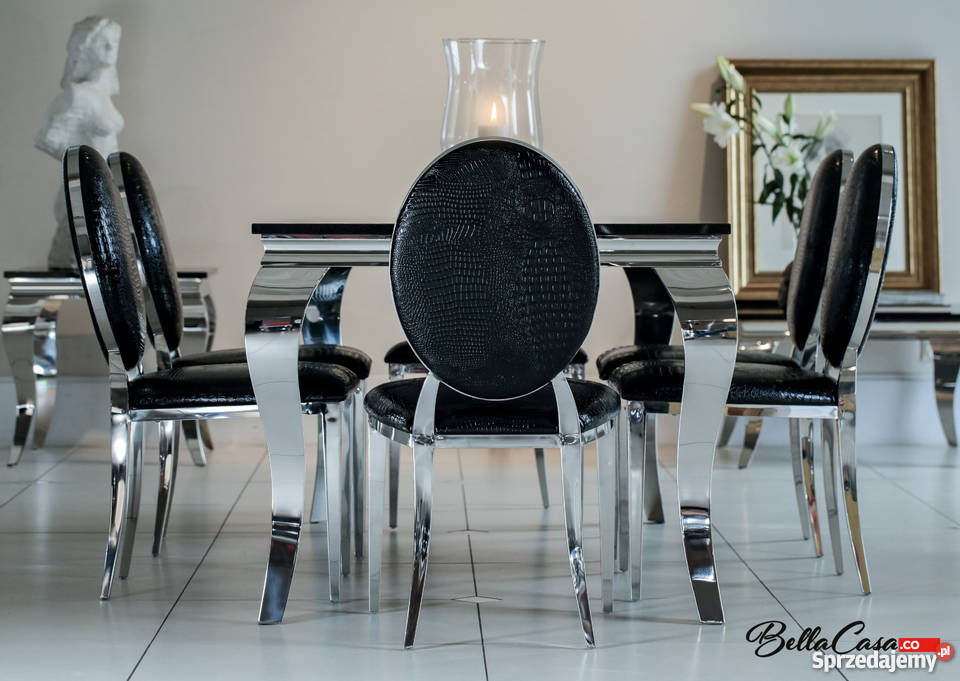 Jadalnia glamour Nero Lucido stół krzesła zestaw do salonu