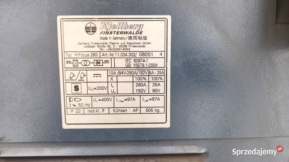 Kjellberg HiFocus 280i 280A KWE360 Źródło Targowisko sprzedam