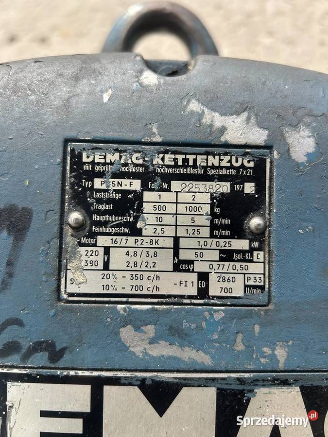 Wciągarka linowa Demag 500 380 V sprawna lubuskie Wiechlice