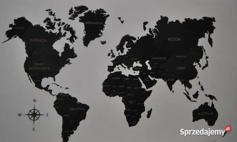 Czarna nowa drewniana mapa świata 150x90 Lublin