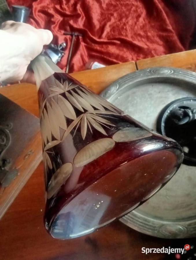 Karafka Biedermeier Rubinowe szkło korek Szkło Grójec