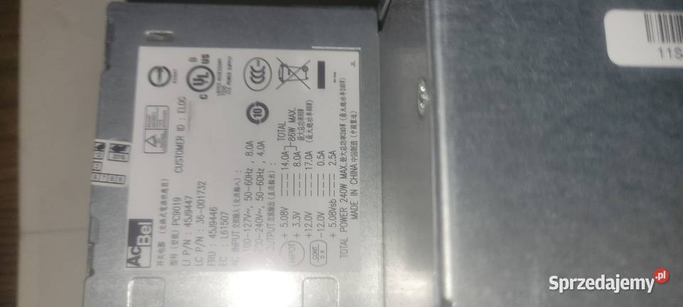 Zasilacz AcBel PC9019 Lenovo ThinkCentre Ilość wentylatorów 1 Poznań