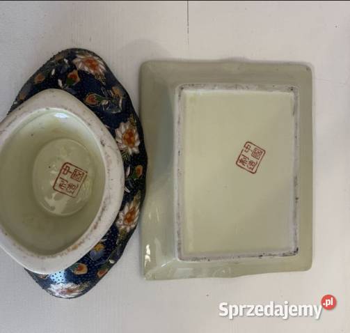 Chiński komplet pateraka z podstawkiem sygnowane