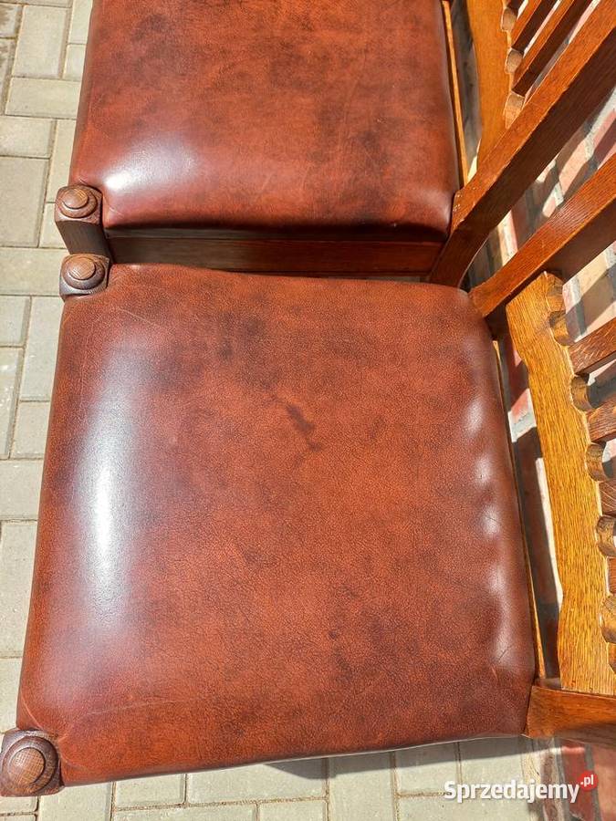 Krzesła dębowe drewniane ze skórzaną tapicerką 4