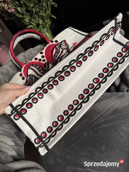 Shoper torebka Dior biało czerwona 42x34x11