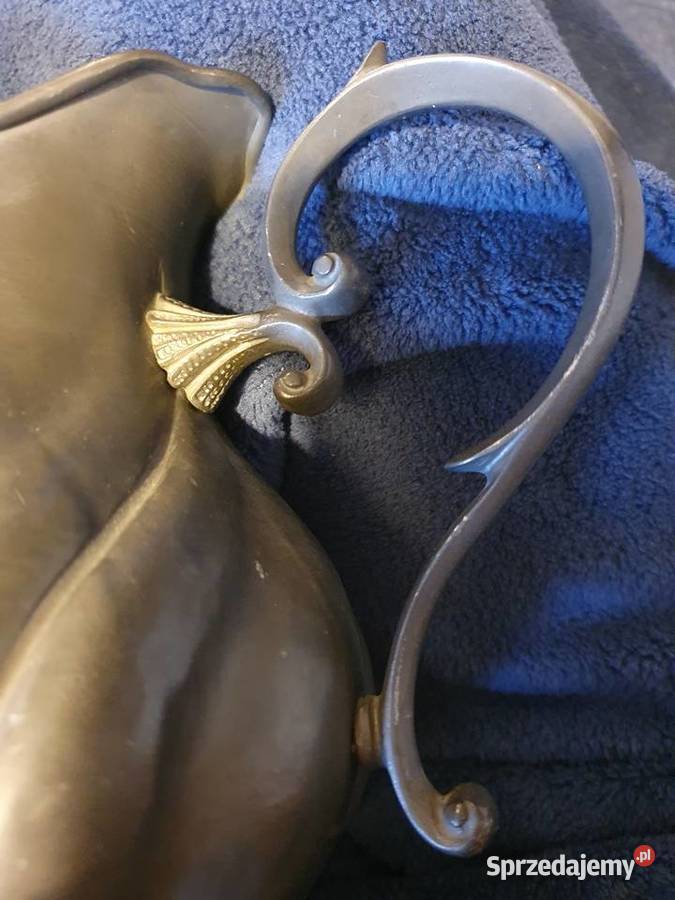 Stary dzbanek secesyjny ciemny metal sygnowany lubelskie Lublin