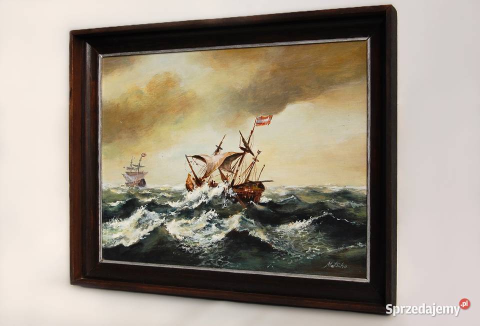 Burza na morzu Marian Matocha 1988 obraz akryl Obrazki i obrazy Lublin