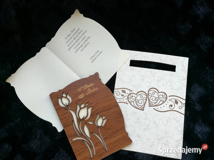 kartka ślub ślubu ślubna drewno drewniana kwiaty mazowieckie