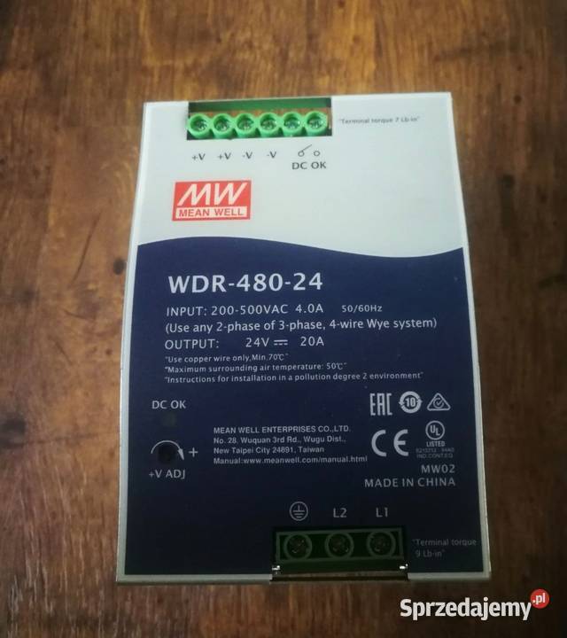 WDR48024 MEAN WELL Zasilacz impulsowy 480W 24VDC Chojnów