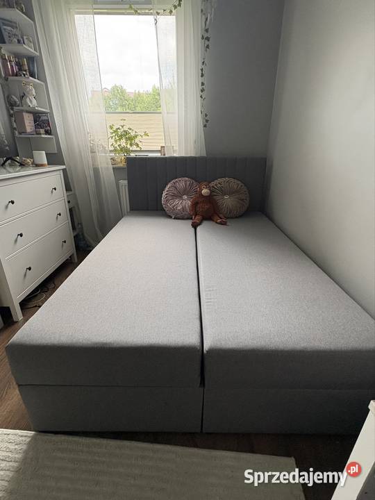 Szare łóżko kontynentalne 140x200 z pojemnikiem sprzedam