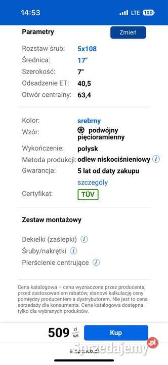 Alu felgi 17 5x108 KBA48085 mazowieckie Okuniew