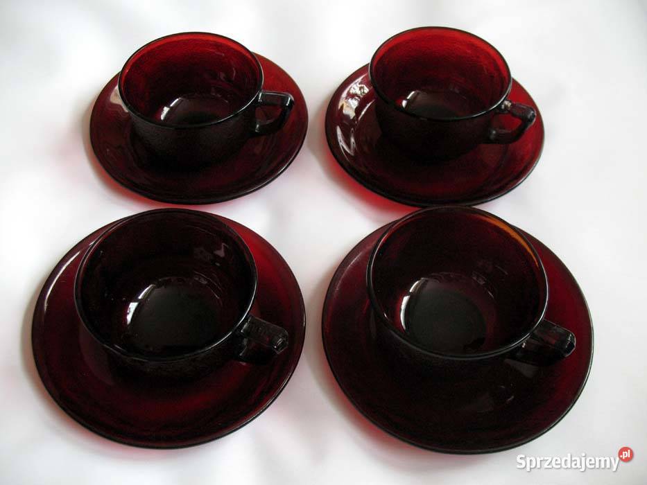 Filiżanka spodek Francuski Ruby Red Glass 1970 4 Siedlce