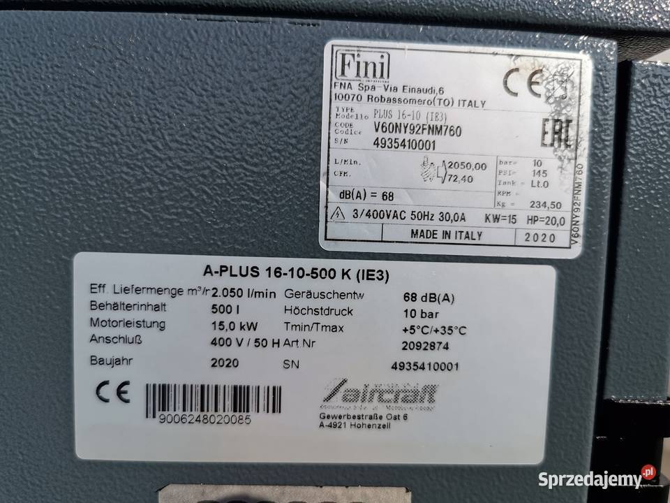 2020r 15kw Kompresor śrubowy 2200lm 10bar FINI Borzęcice