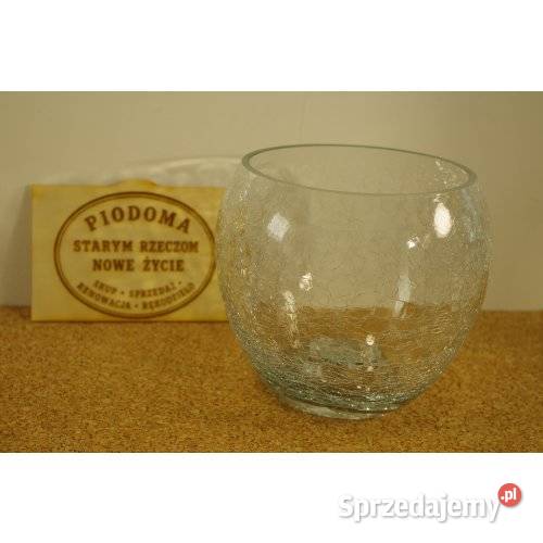 Szklany wazon osłonka Crackle Glass szkło Porcelana i szkło śląskie