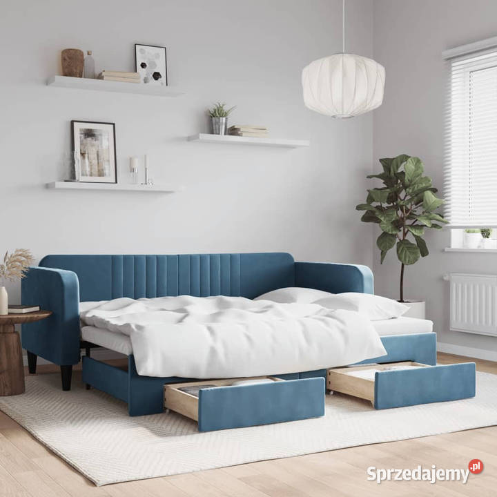 Sofa rozsuwana z szufladami niebieska aksamit