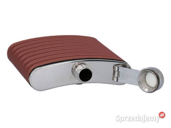 Piersiówka Brązowa Mieniąca Obszyta Skórą śląskie Ostrowy nad Okszą