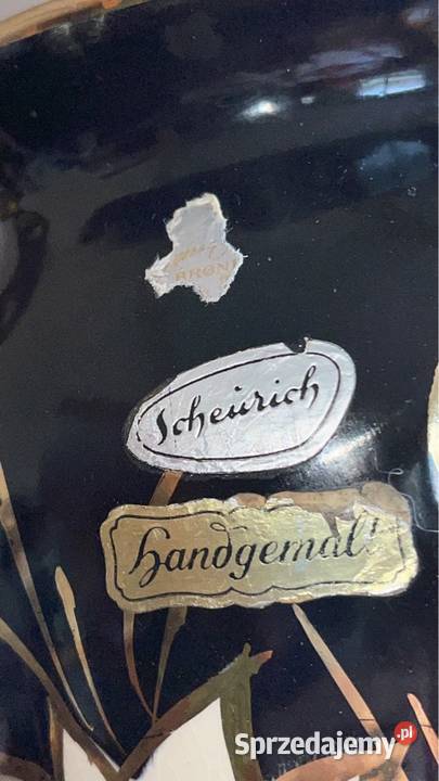 Wazon Scheirch Poreibn Czarny kobalt z kwiatami pomorskie Gdańsk