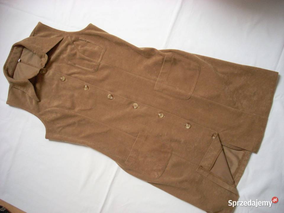 Sukienka Karmelowa Zapinana S M vintage brązowy/beżowy Nowy Sącz sprzedam