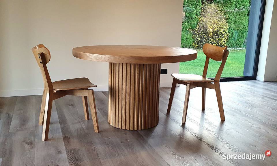 Nowoczesny stół dębowy okrągły rozkładany lamele Krosno