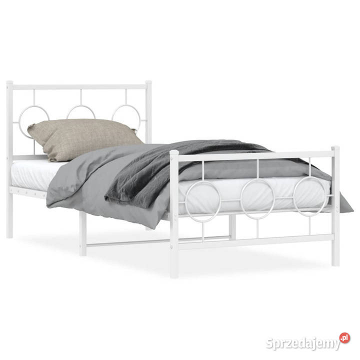 Łóżko Metalowe Białe Rama Łóżka Ze Stelażem 91cm
