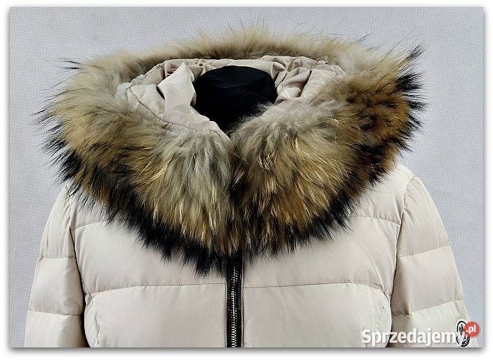 Beżowa Puchowa Kurtka Futro Okazja M38 Moncler