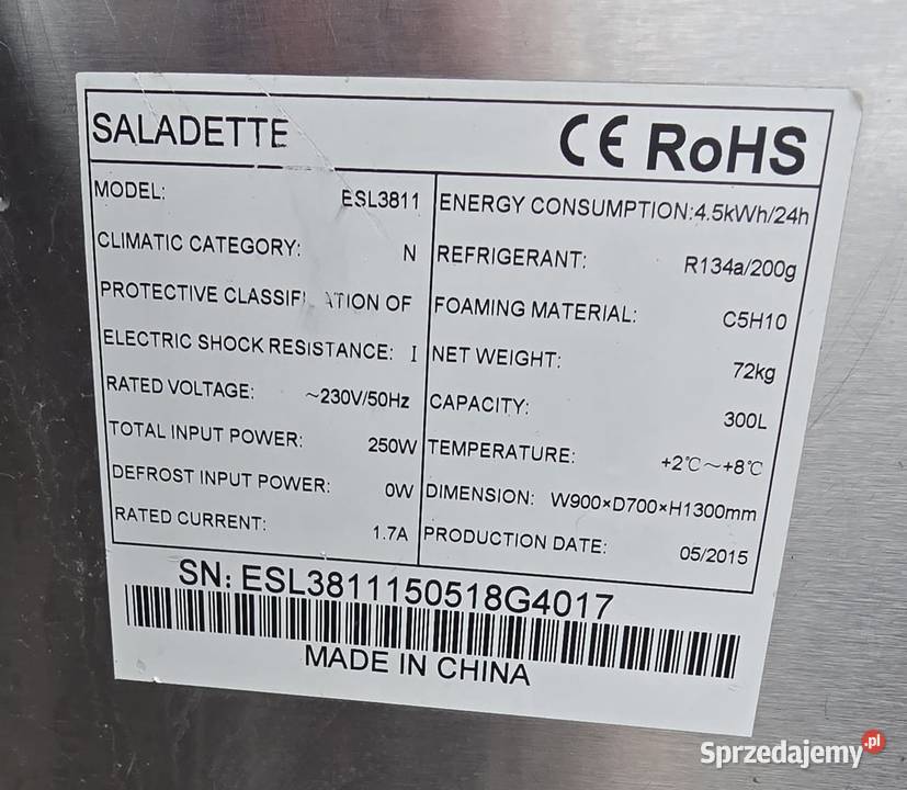 Stół chłodniczy sałatkowy 2drzwiowy PXESL3811 zachodniopomorskie Mielno