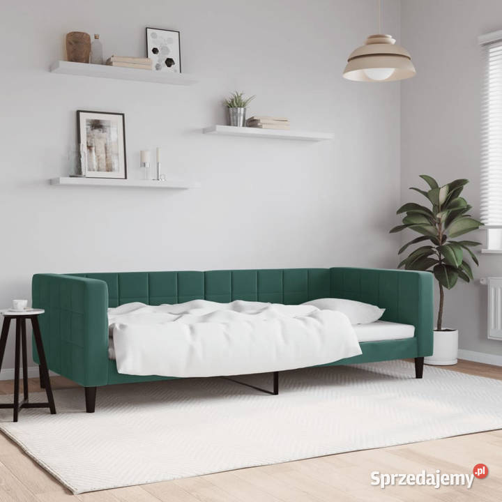 Sofa z funkcją spania ciemnozielona aksamitna Warszawa