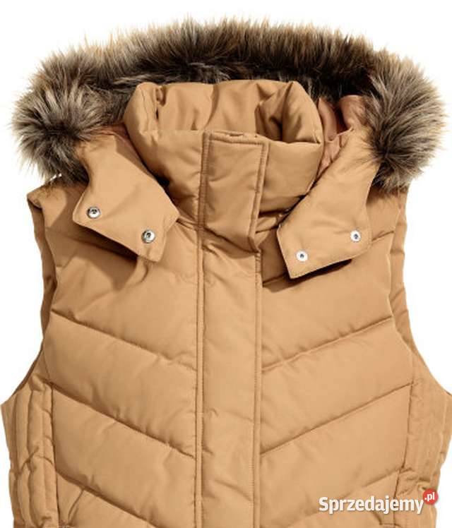 beżowa kamizelka hm xxs 32 bezrękawnik Stójka