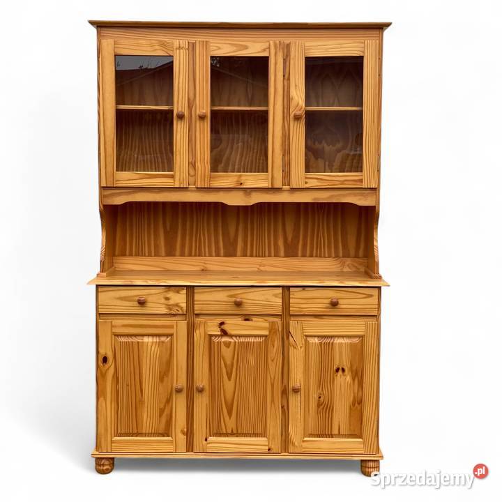 Sosnowy kredens kuchenny z witryną