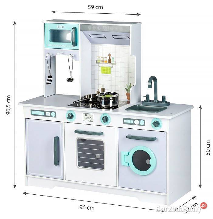 Drewniana kuchnia XXL z pralką akcesoria