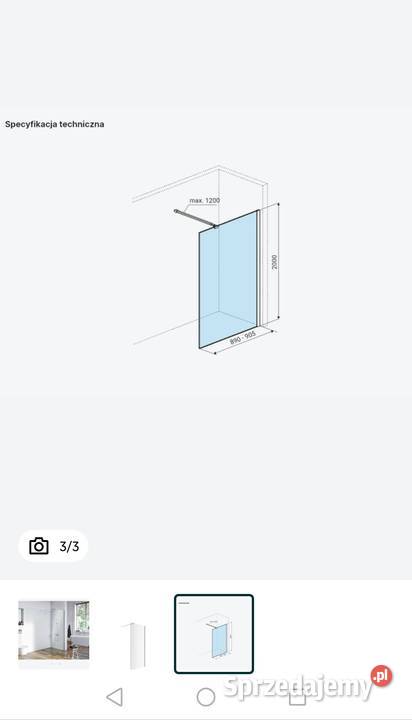 Ścianka prysznicowa walkin prosta 90x200 Kraśnik