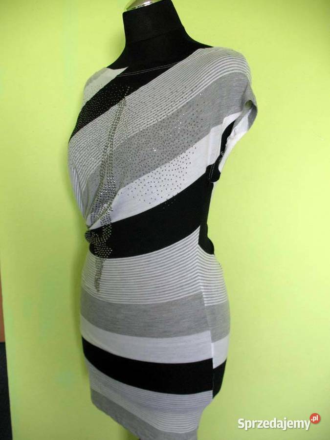 Bluzka mini sukienka kimono dzianina 36 S biust szary/srebrny Siedlce