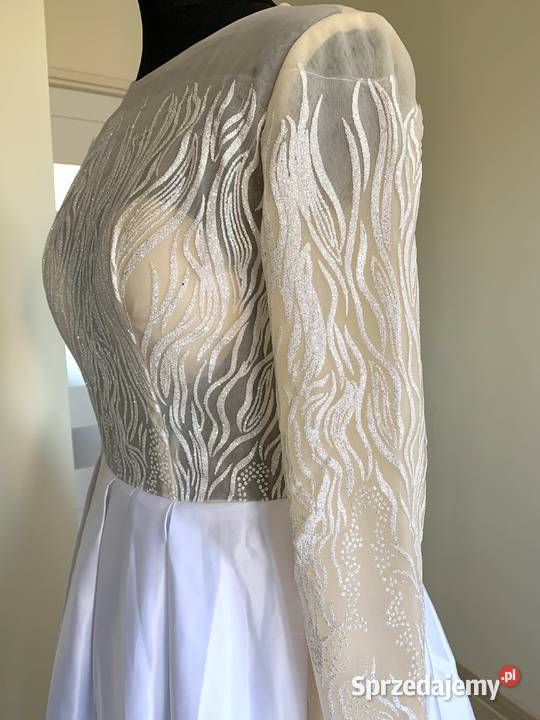 Suknia ślubna satyna długie rękawy rozmiar 40 L Rozmiar 40(L) Jelenia Góra