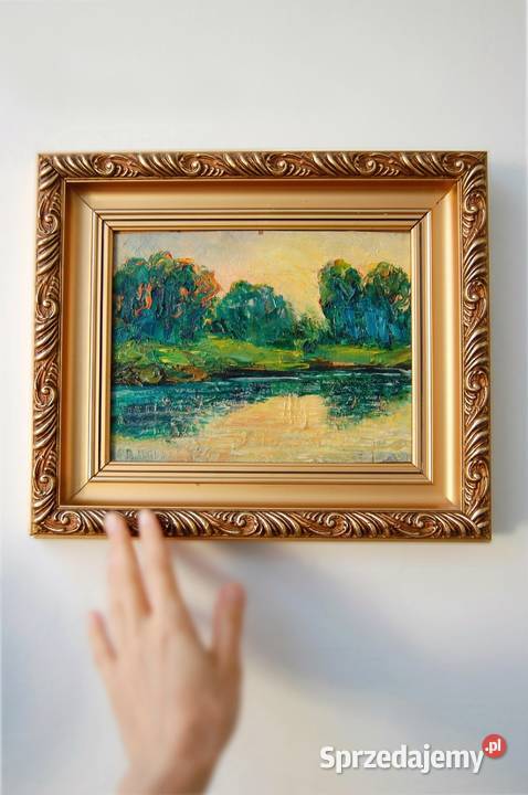 Zachód słońca rzeką las pejzaż obraz olejny Lublin