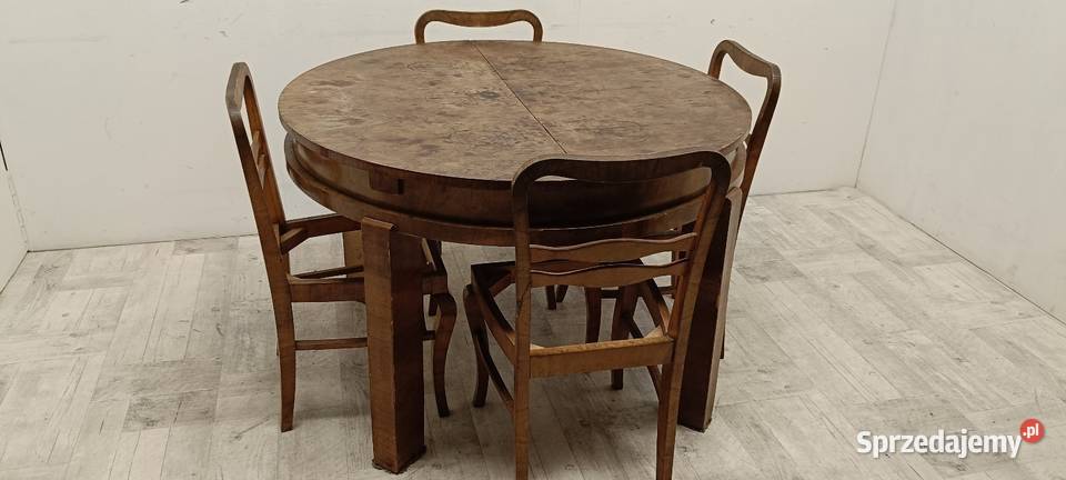 art deco stół fornir orzech okrągły rozkładany Meble Radomsko