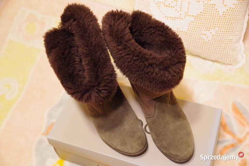 Kozaczki zamszowe 6 brązowe na koturnie pomorskie Gdańsk