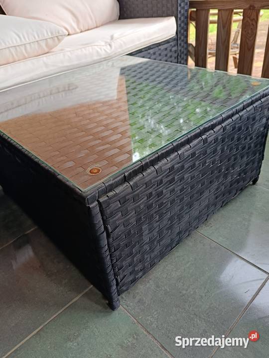 Stolik technorattanowy ze szklanym blatem kolor 66cm Lipno