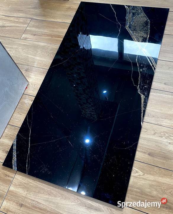 Gres polerowany CZARNY MARMUR 120x60 ZŁOTO