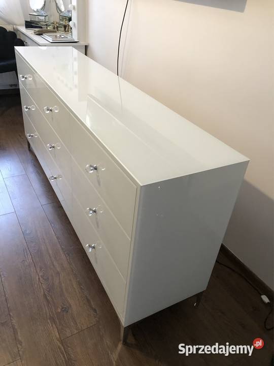 Komoda biała ze szkła noga chrom gałka kryształ wielkopolskie Kępno