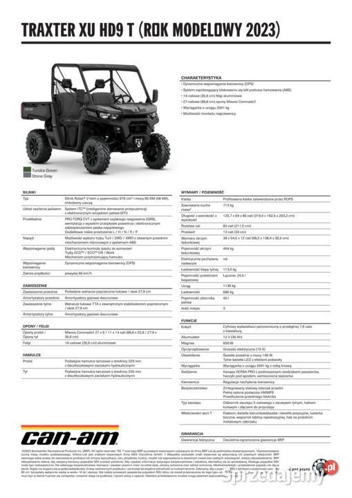 Utv CanAm Traxter XU T HD9 Tundra Green 2023 Bombardier Nowy Sącz