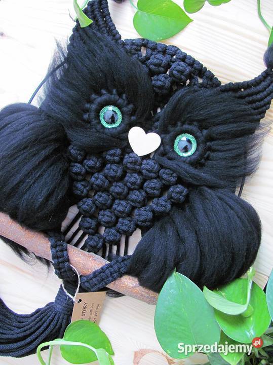 Czarna sowa puchacz makrama sowa pleciona boho Wyposażenie wnętrz dolnośląskie Wrocław