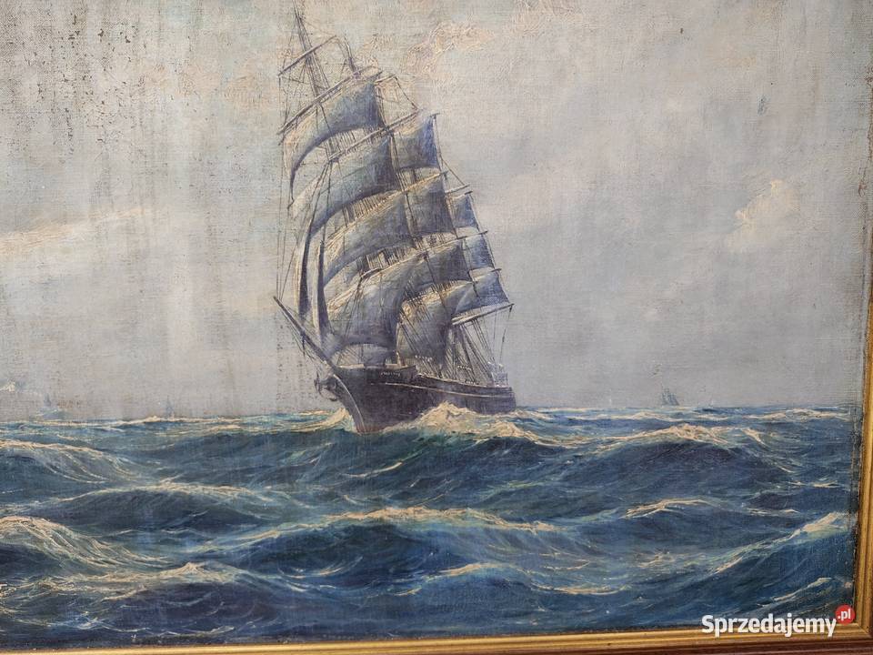Stary obraz olejny Morze Bałtyckie Kartuzy