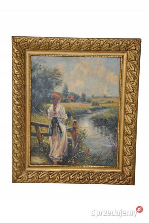 Józef Mehoffer Dziewczyna na Wsi Rzeką Stary Obrazki i obrazy sprzedam