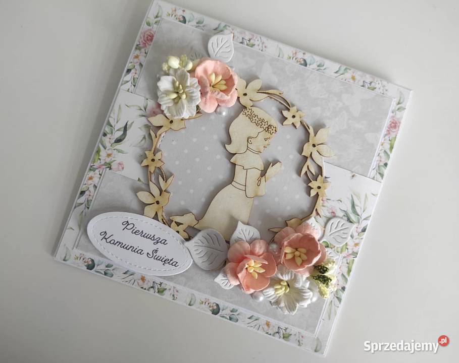 Kartka w pudełku ręcznie robiona na Komunię