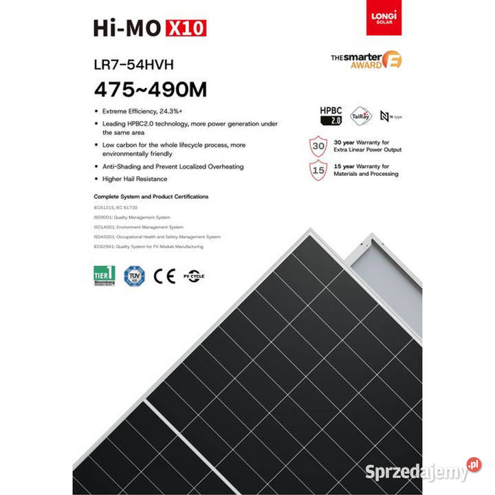 Paleta 36x Panel Fotowoltaiczny LONGi 490W HiMO małopolskie