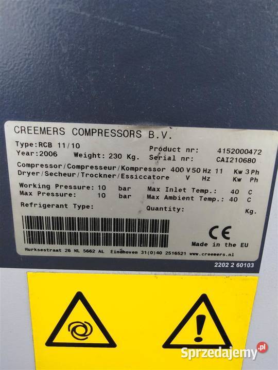 Sprężarka CREEMERS RCB1110 11KW S010919 Wilków