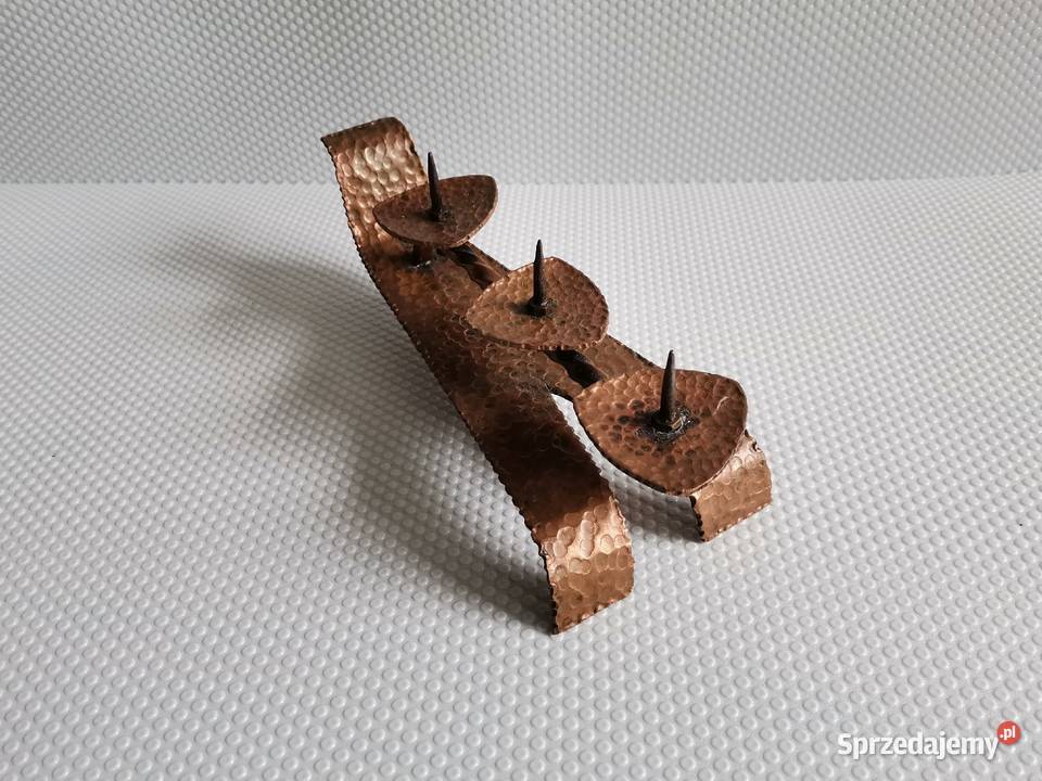Stary miedziany świecznik metaloplastyka design Katowice