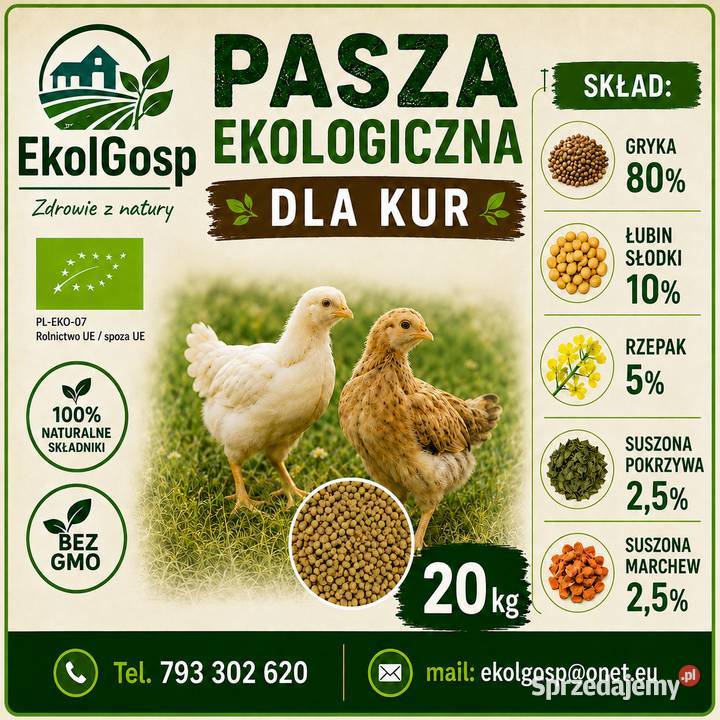 Pasza kur 20 ekologiczna Szczecin sprzedam
