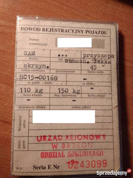 Przyczepka sam z papierami 1 opolskie Brzeg