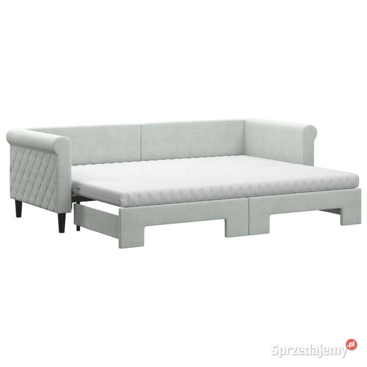 Sofa rozsuwana z materacami jasnoszara aksamit Warszawa sprzedam
